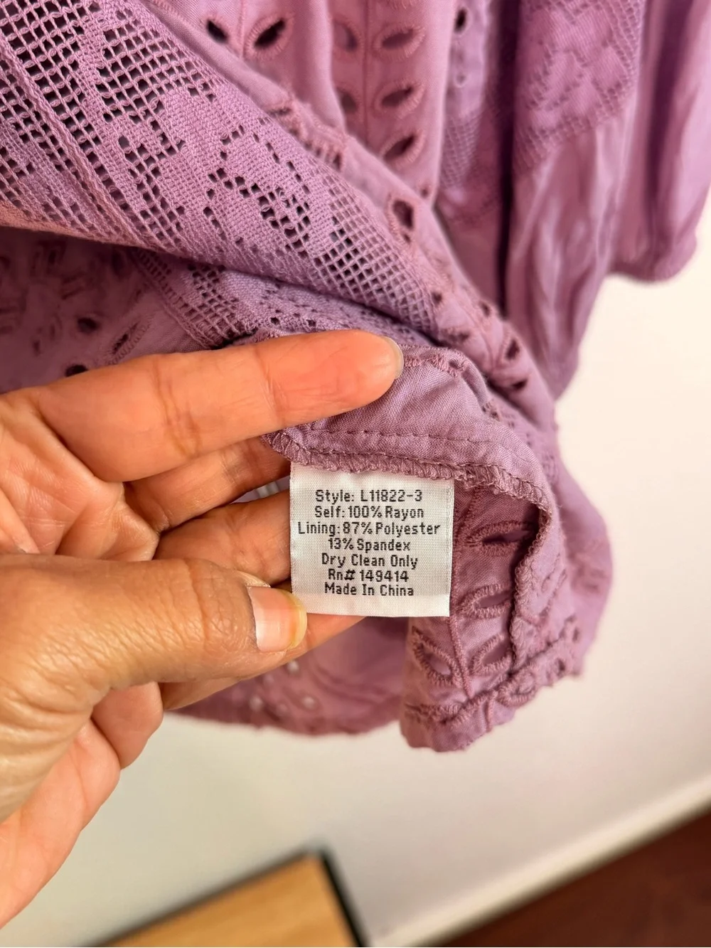 Johnny Was Lavender Eyelet Embroidered Peasant Blouse